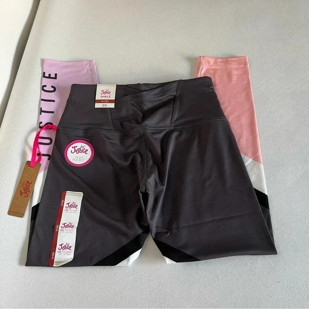Justice Ankle Girls Collection X Color-blocked Leggings Size Medium (10) Coal
